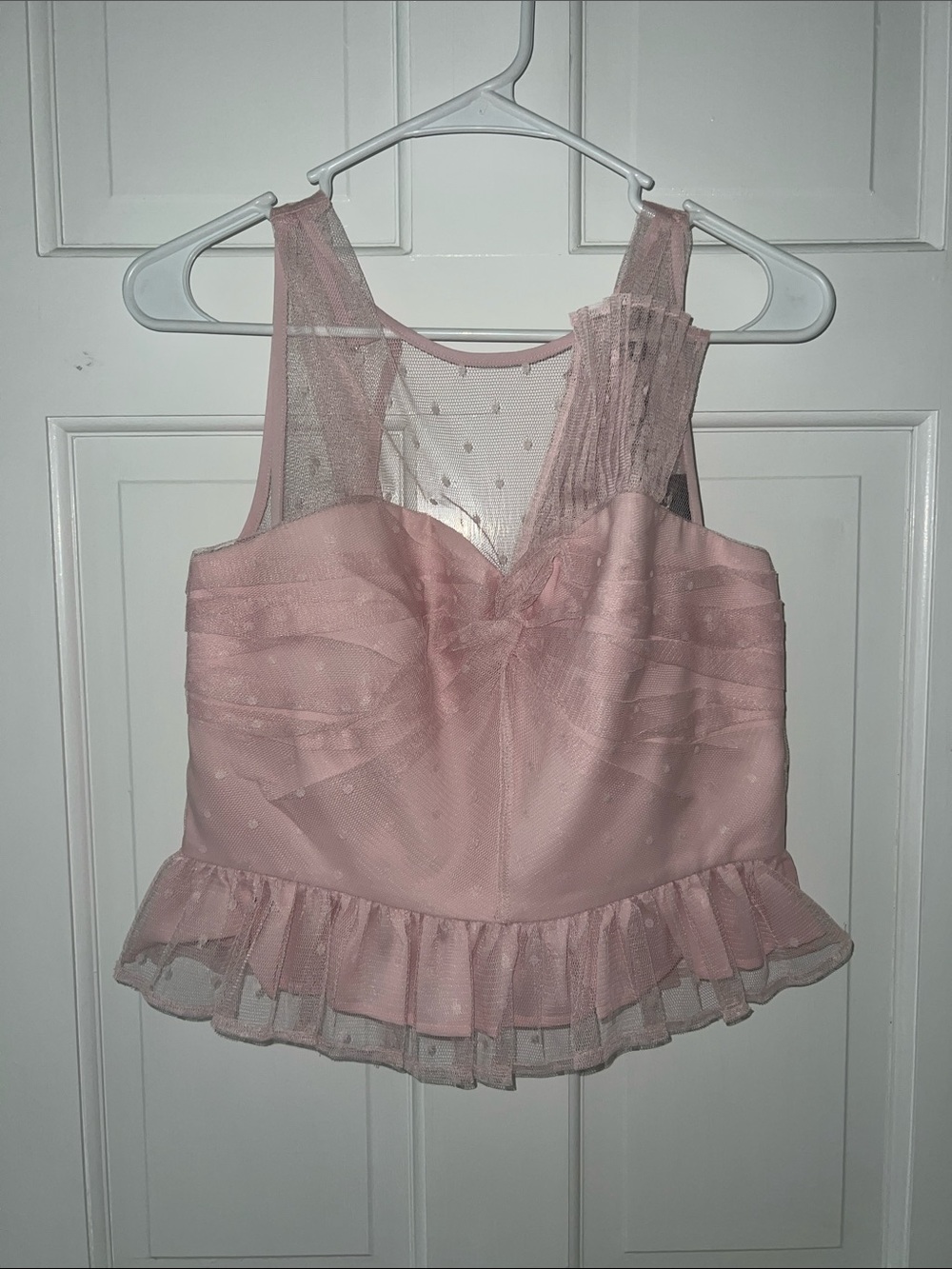 Express Pink Mesh Ruffle Peplum Tank